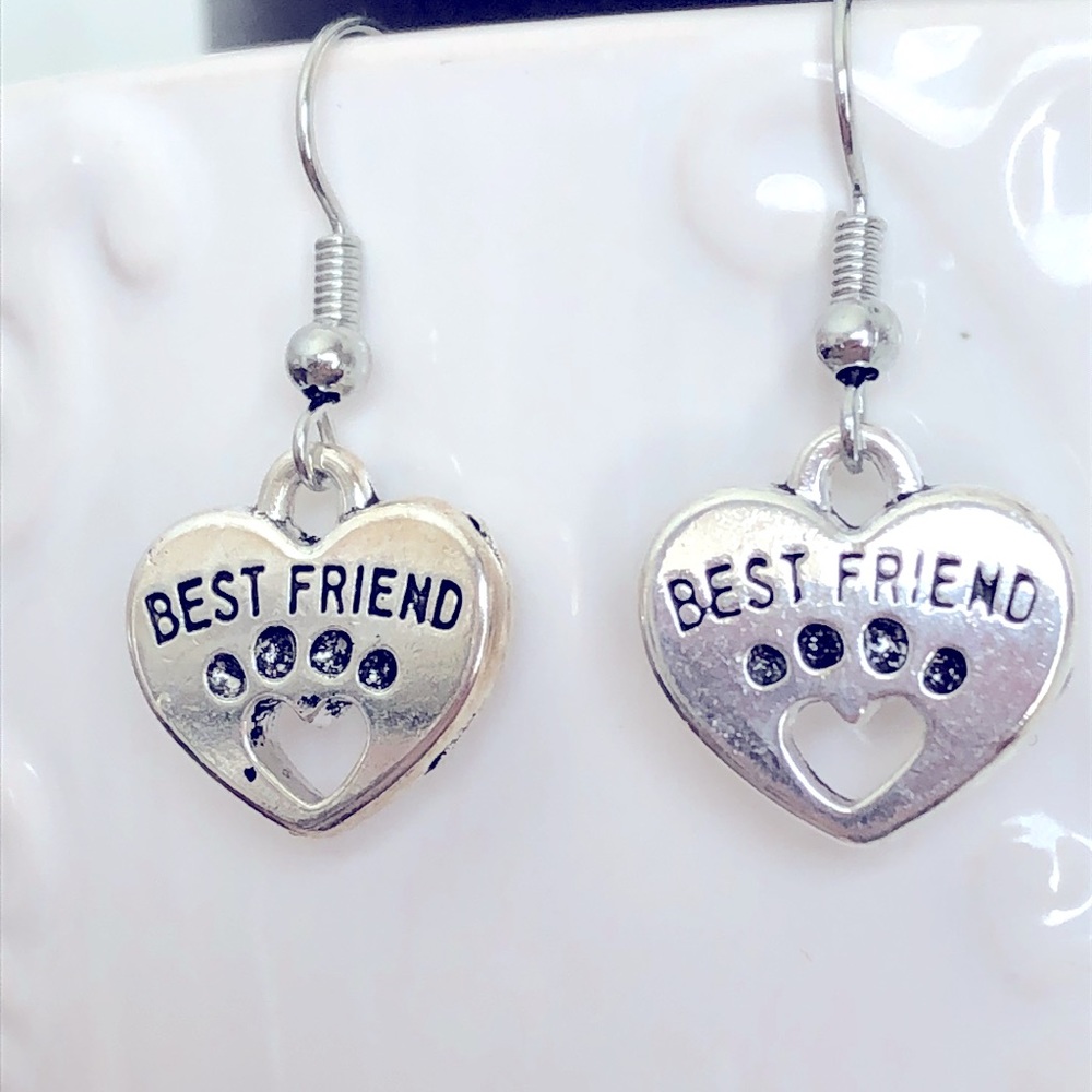 New Paw Print Puppy Dog Kitty Cat Dangling Drop Heart Handmade Earrings Gifts
